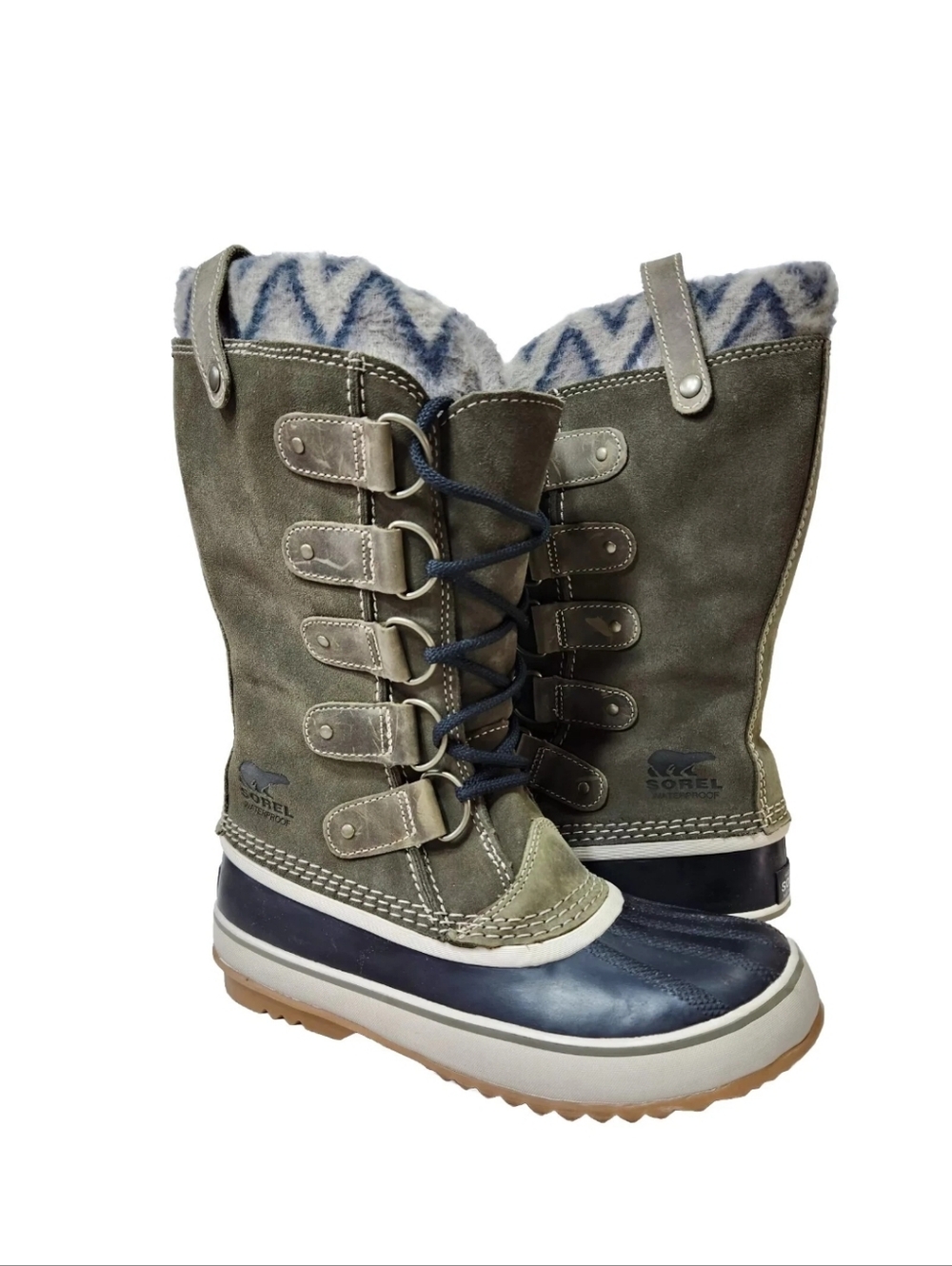 SOREL Joan Of Arctic Knit II $240 Sz 9.5 Green Black Waterproof Winter Boots